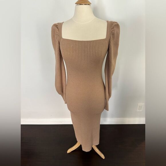 Charles Henry tan knit long sleeve sweater dress size small - Picture 3 of 8